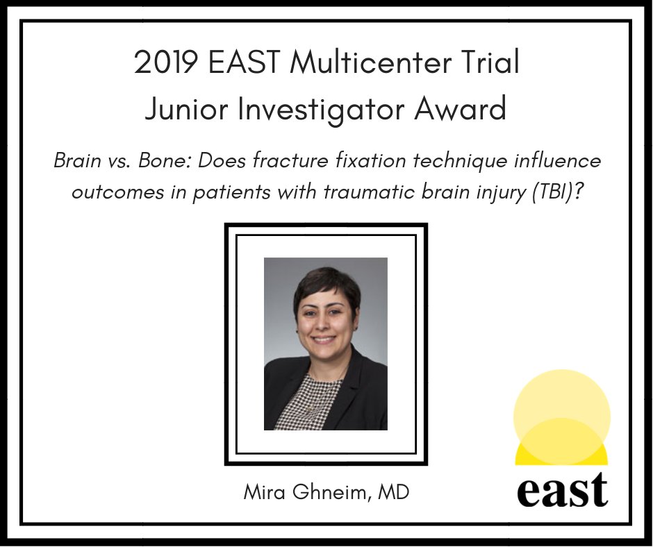 EAST_TRAUMA's tweet photo. Congratulations to the 2019 EAST Multicenter Trial Junior Investigator Award recipient Mira Gheim, MD!
 
https://t.co/tFWSWu5Dl8 https://t.co/pheYMjkrJj