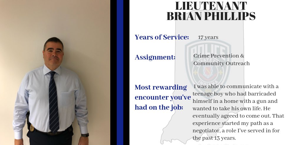 LafayetteINPD's tweet photo. Get to know the members of #LPDIN. Today on our #LPDWeeklySpotlight we have Lt. Brian Phillips! https://t.co/iVt5MYJeZp