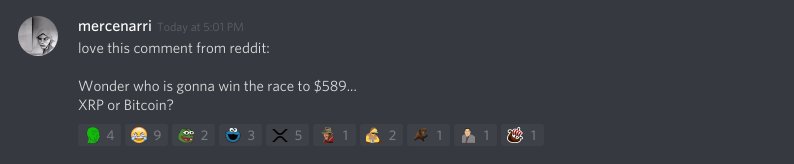 MoTD: "love this comment from reddit:  Wonder who is gonna win the race to $589... XRP or Bitcoin?" - mercenarri #xrp #xrpcommunity #xrpthestandard #xrparmy #ripple #cryptocurrencies