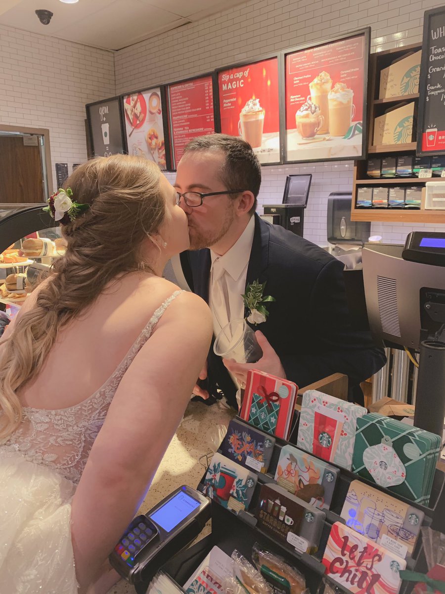 simplysavvvv's tweet photo. We had to make a final stop after leaving our wedding to go back to where it all began. Only about 3 years ago, you were a barista and I was just a customer. Now you are my husband and I am your wife. #ILoveYouALatte #Thanksgiving #Wedding #Love  @Starbucks https://t.co/sAngetuyKE