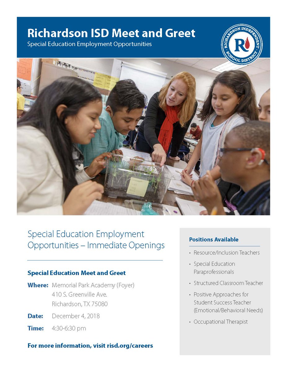 Richardson ISD is having a Special Education job fair! Check it out!