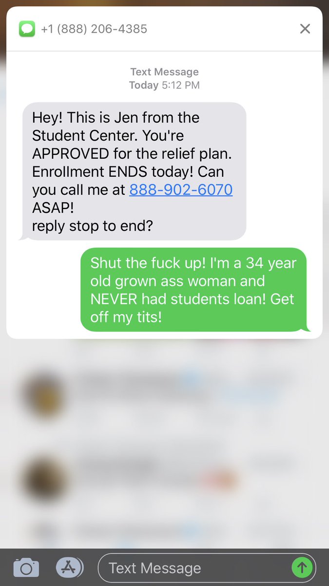 FunnyJojo12's tweet photo. So..Iβve been getting numerous calls from βStudent Loan Reliefβ people. Well today they text me....BAD IDEA! Not going to lie, I died laughing after I text back πππ #SavageComedy #GTFOH #NotToday #Mood https://t.co/ZYTG2n8Kdq