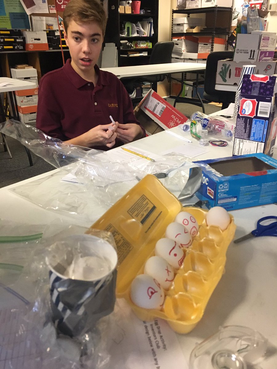 CCHSInventors's tweet photo. An egg-cellent day for Carmel's Inventors! We designed and tested egg-drop devices to model real world emergency aid and transportation. 🥚🚁🛠⚙️ #invention #creativity #design #instantdesignchallenge #innovation #eggs #project #engineering https://t.co/ynsopESOHf