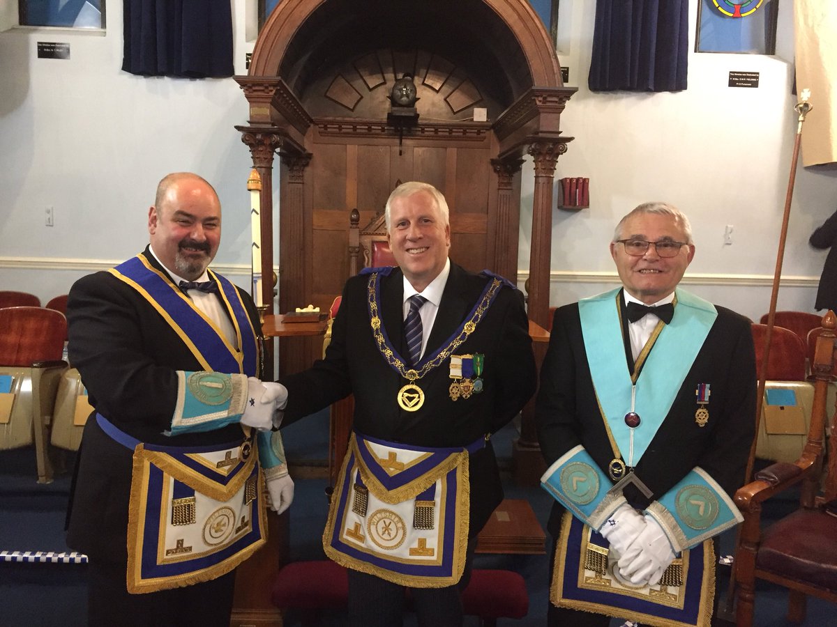 Our JW, WBro Arthur Hanslip receiving his Provincial collar from our VO, and APrGM, WBro Simon Leighfield, alongside our WM WBro David Fielding.