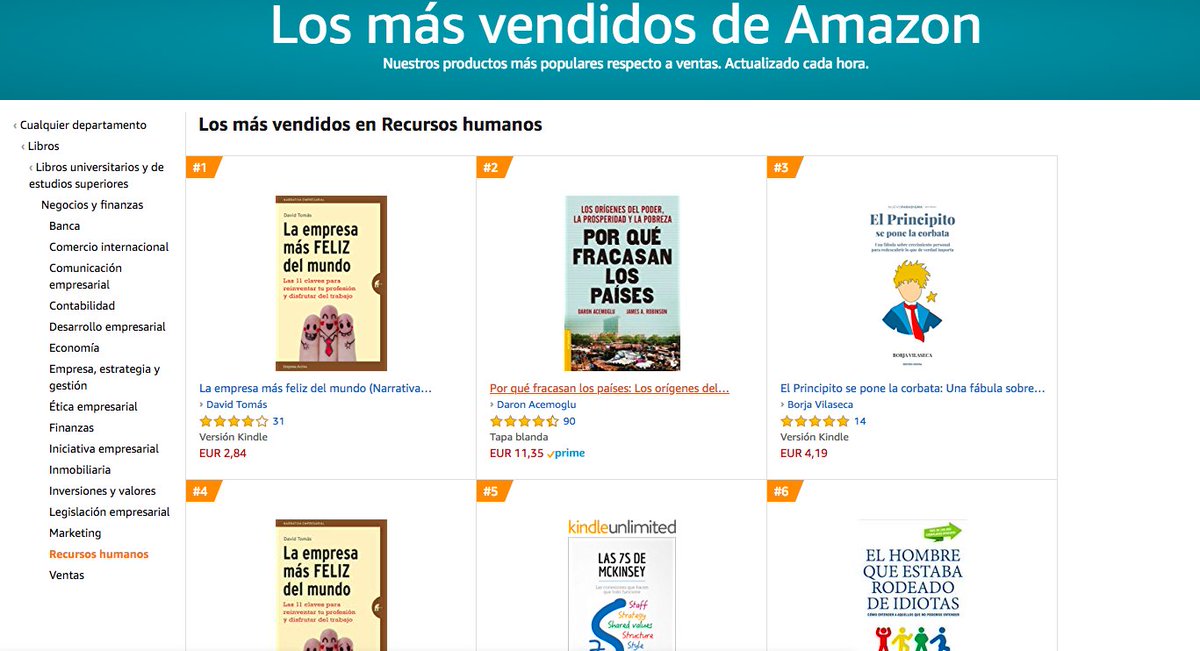 Gracias por confiar en "La empresa más feliz del mundo" 😄, en versión digital es el libro más vendido de Amazon en la categoría RRHH y 4º en papel. Aprovecha, esta semana la versión Kindle a 2,49€. 👉 amzn.to/2zrC4hv #Laempresafeliz #felicidad #empresa