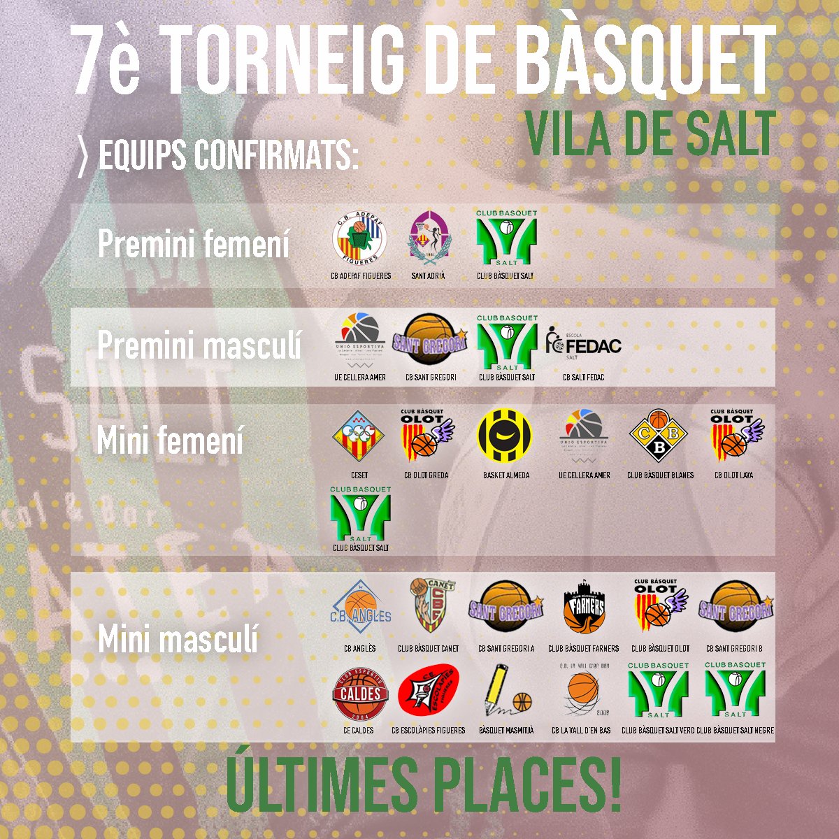 cbsalt's tweet photo. 📢 ÚLTIMES PLACES! 📢

Tens un mini o un premini i t'agradaria fer pinya aquest Nadal? 🎉 Els propers 22 i 23 de desembre celebrem el 7è Torneig de Bàsquet Vila de Salt 🏀 Encara ets a temps d'inscriure't!

Contacta'ns enviant un missatge a: 
▶️ torneigviladesalt1972@gmail.com ◀️ https://t.co/vljAfkVo7d