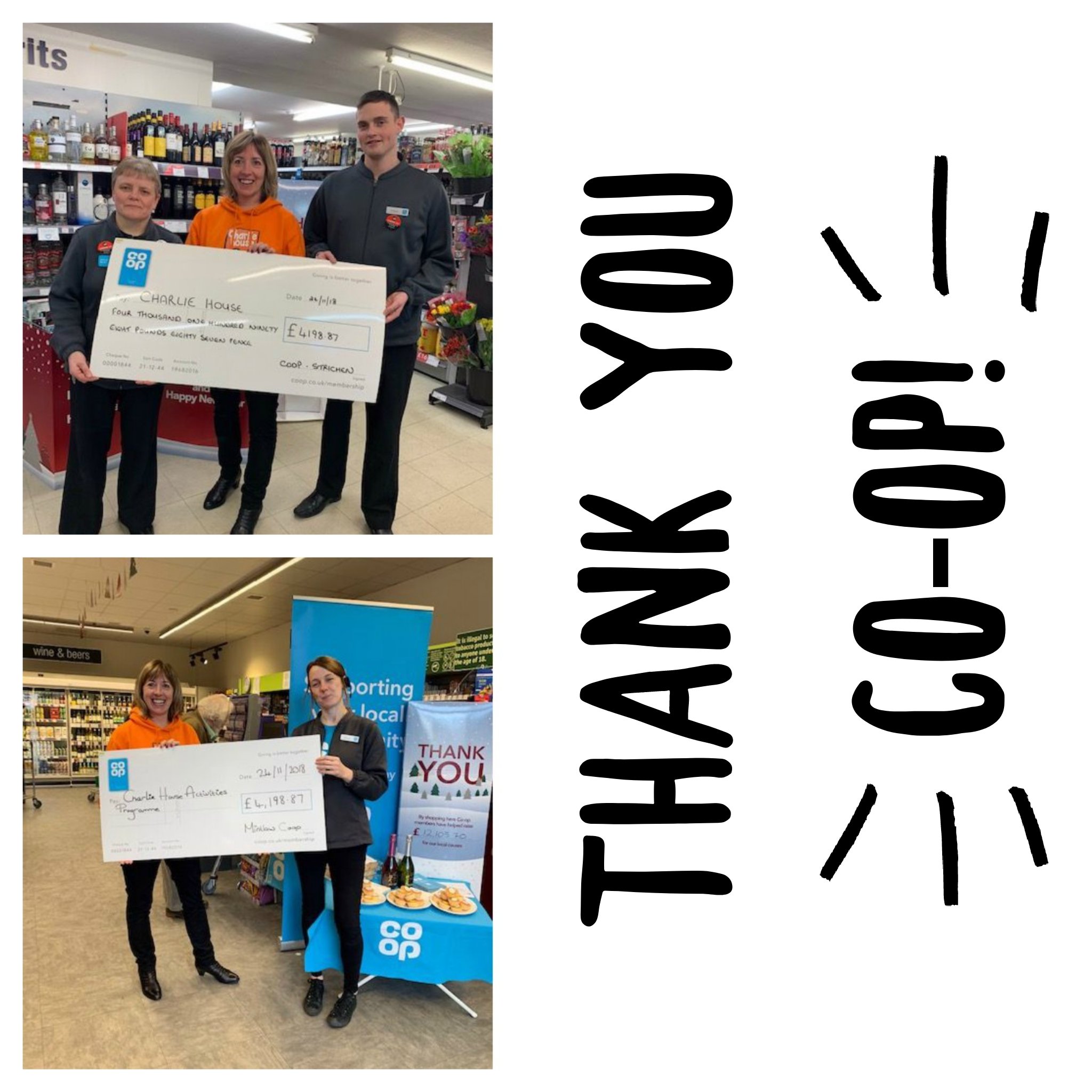 Charlie House Thank You To Co Op For Their Fantastic Support Of Charlie House This Weekend The Mintlaw Strichen Stores Presented Our Director Of Fundraising With A Cheque For 4 198 87
