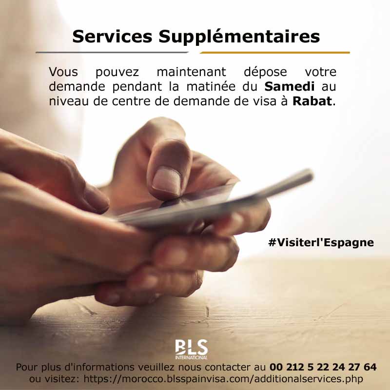 BLS_Maroc's tweet photo. Vous pouvez maintenant dépose votre demande pendant la matinée du Samedi au niveau de centre de demande de visa à Rabat. Pour plus d'informations veuillez nous contacter au 00 212 5 22 24 27 64 ou visitez: https://t.co/JExNbKuMNW

#BLSSpain #Maroc #Rabat @MAECgob @SpainMFA https://t.co/sGPwaJU7mg