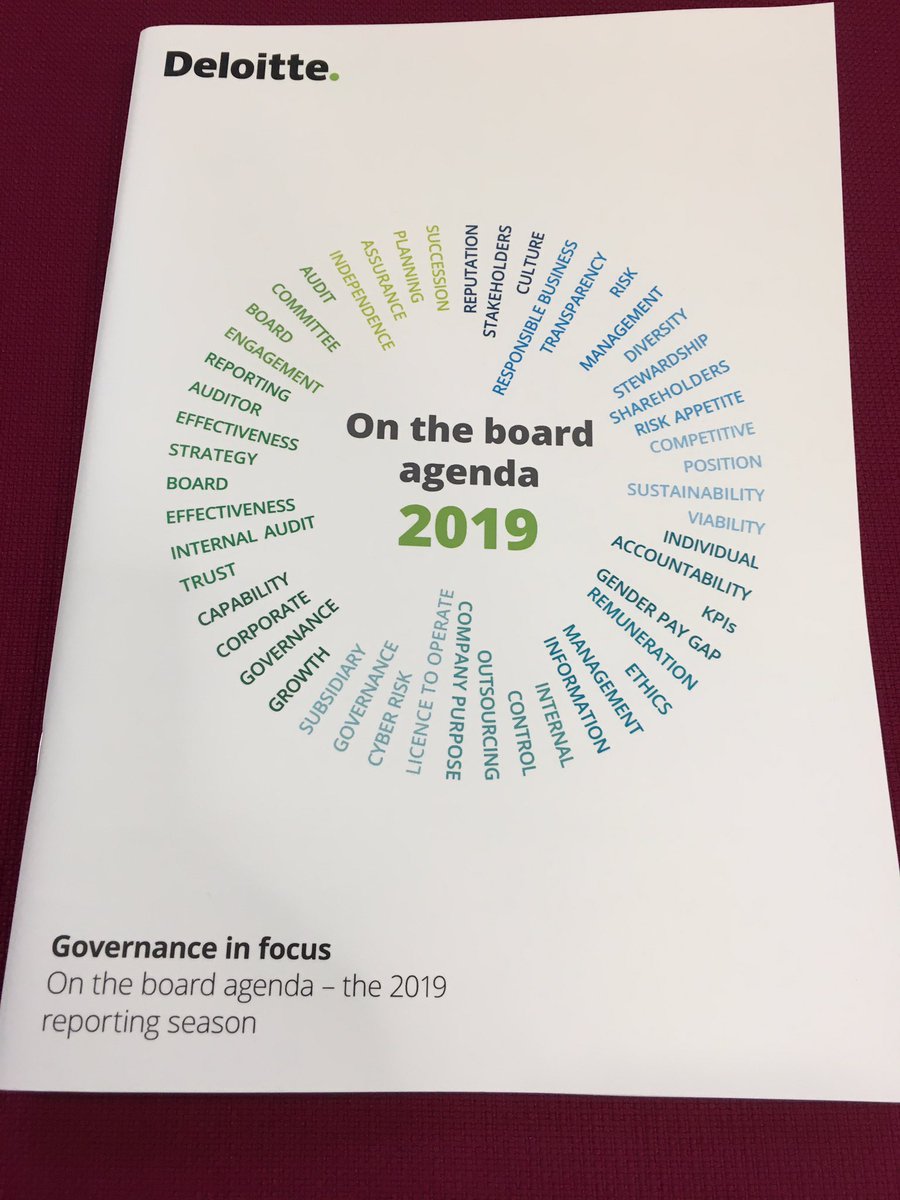 tracy_g7's tweet photo. Hot off the press! On the board agenda 2019 - pulling together all the boardroom hot topics for the 2019 reporting season. Make sure you grab a copy from the Deloitte stand here today. #TRCSF18 https://t.co/wnkeNDjHTX