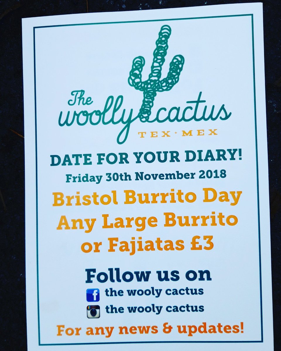 4 more sleeps until Bristol Burrito Day!! Come along between 11.30 and 3pm 👍🌵
#thewoollycactus #bristollunch #bristolbridge #cityofbristol #bristoldeals