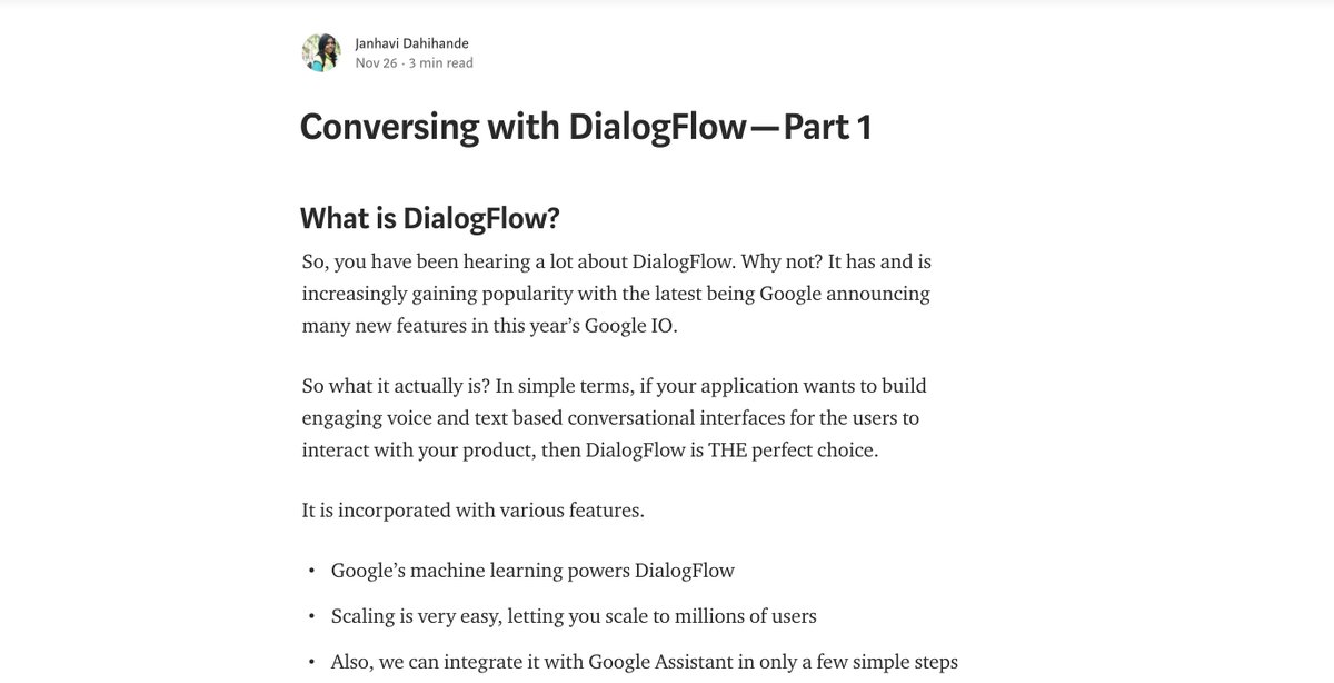 i_janhavi's tweet image. Had fun exploring DialogFlow this weekend & had more fun writing about it!😇 Find out the basics of DialogFlow & let's create some amazing things together in this 2 part article
medium.com/@janhavidahiha…
For more information, head over to dialogflow.com
#dialogFlow #google