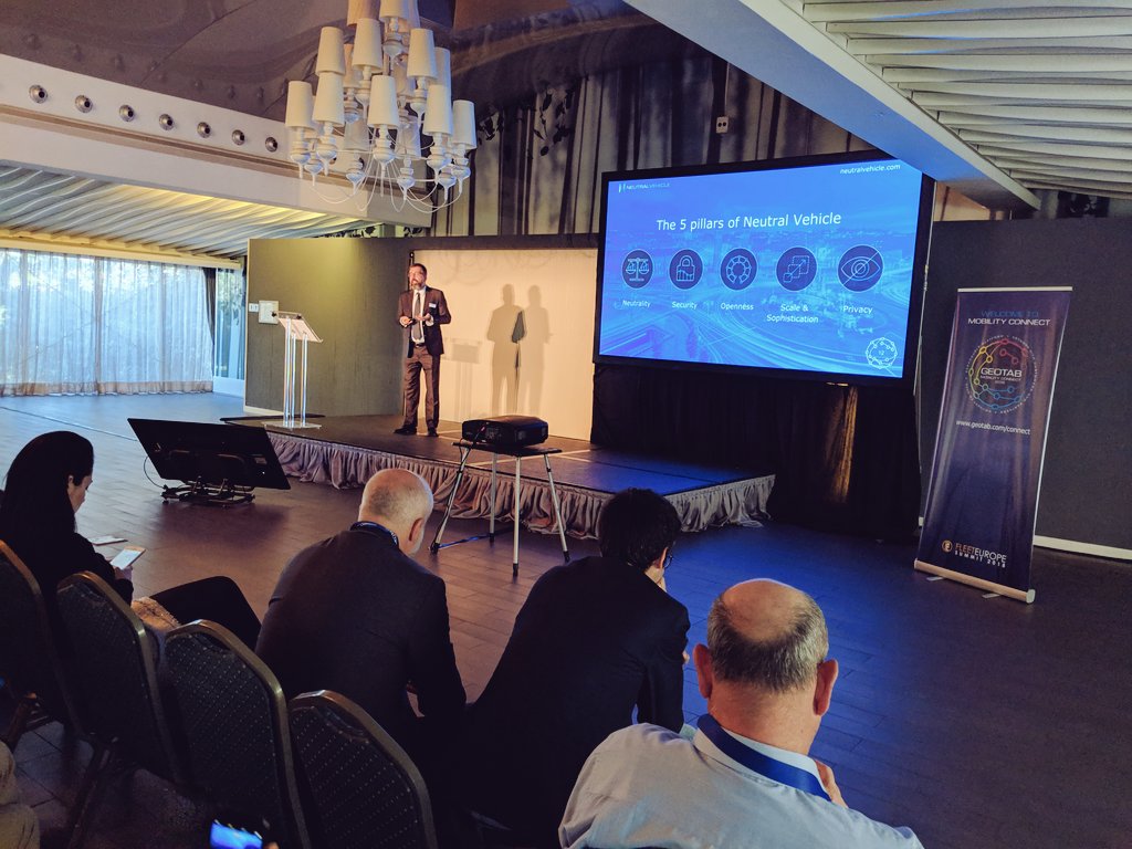 GEOTAB's tweet image. Stefano Peduzzi, Geotab's European Director, wraps up the first half of Geotab Mobility Connect after examining the future of the OBD-II port and the role of the "Neutral Vehicle" platform!
