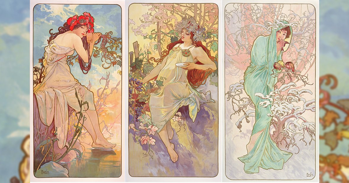 museeluxembourg's tweet photo. L'été, l'automne et l'hiver par Mucha, tout simplement sublime !! Quelle saison a votre préférence ?  #ExpoMucha #souvenirs https://t.co/yoGmOsTaZV