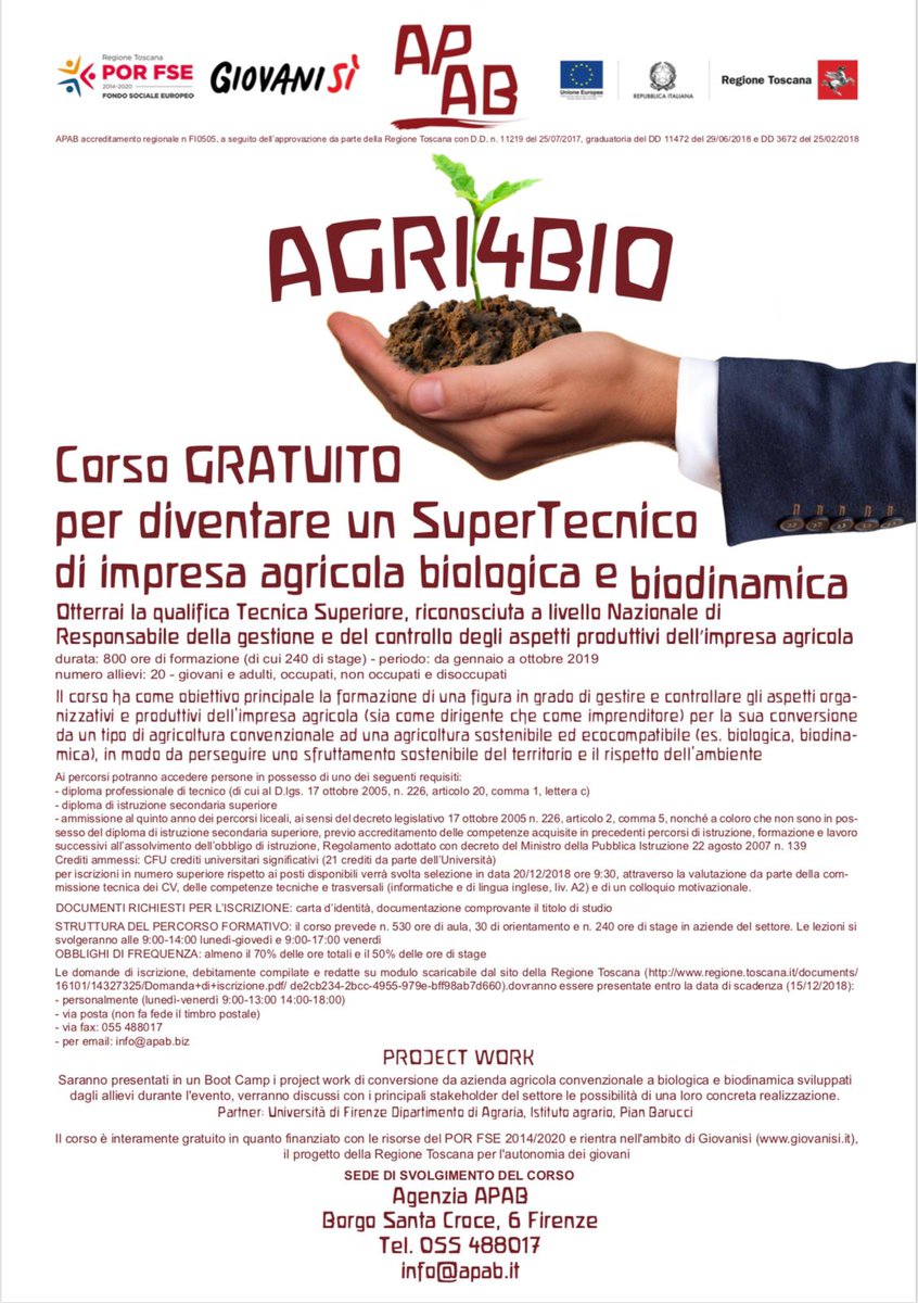 podereforte's tweet photo. Podere Forte aderisce ad AGRI4BIO, un corso per diventare tecnico di impresa agricola biologica e biodinamica. Il corso ha come obiettivo principale la formazione di una figura in grado di gestire l’impresa per la conversione da convenzionale a sostenibile, ecocompatibile. https://t.co/CeXm11p5fN