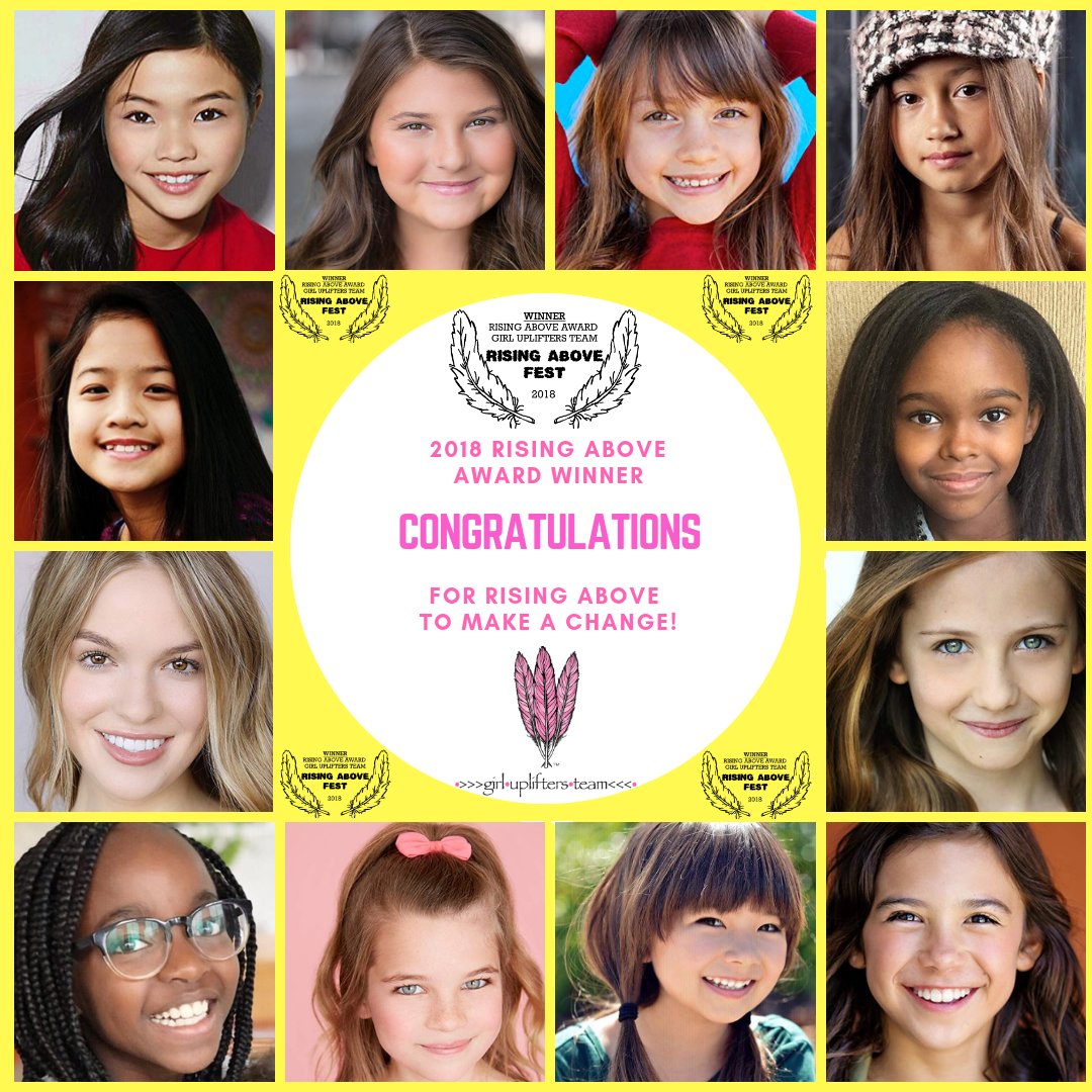 RisingAboveFest's tweet photo. Congrats @UpliftersTeam for winning the Rising Above Award for rising above by uplifting others! 
#Hollywood #award
#scarlettestevez #risingabovefest #lilykincade #girlupliftersteam #mayaleclark #womeninfilm #actress #love #raeganrevord #mackenziehancsicsak #lidyajewett #miyacech https://t.co/ITYe0ALNri