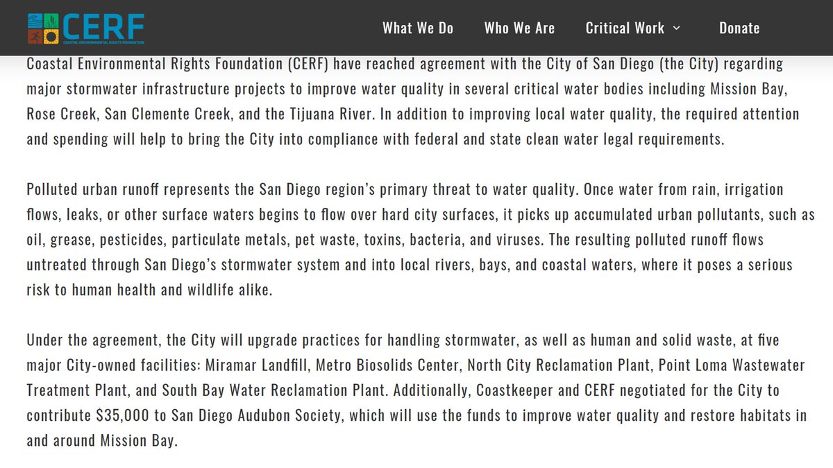 RELEASE: Enviro Groups <a href="/SD_Coastkeeper/">San Diego Coastkeeper</a> and <a href="/ECO_CERF/">CERF.org</a> Reach Agreement with City of #SanDiego to Make Local Waters Safer for San Diegans 
cerf.org/category/media…

"City of San Diego to address sources of pollution harming Mission Bay, Rose Creek, and Tijuana River..."