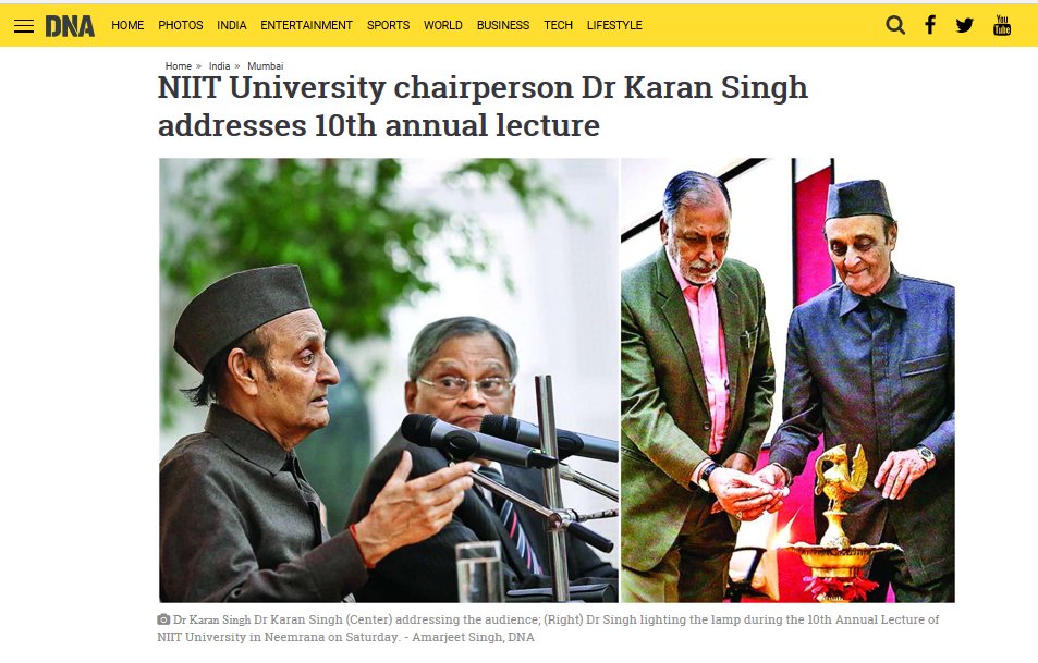 Dr Karan Singh, Chairperson NIIT University and Former MP applauded NU for establishing a successful model of higher education that creates leaders for a better tomorrow, at the 10th Annual Lecture.

dnaindia.com/mumbai/report-…

#Education #FoundationforFuture #CandourClient