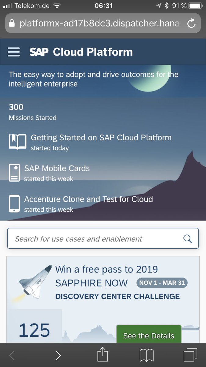 misovski's tweet photo. Thank you 🙏 to the growing community of 450+ Customers and Partners for driving 300 adoption projects on the SAP Cloud Platform via the brand new Discovery Center!
#StartaMission 🚀 to get enabled on your use case (and win awards too) → https://t.co/GTZySWIw0r https://t.co/HcJKxVZBp9