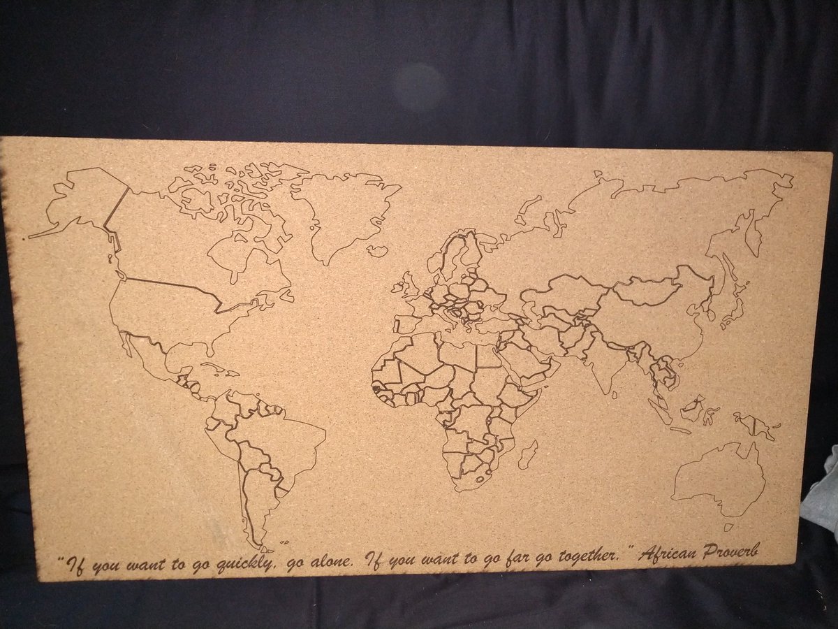 TeacherLily3's tweet photo. My #Evoryonecancreate is a Map out of cork board created at the @OUInnovationHub. My future students will push a tack in the place that they call home. By the end of my teaching career it will be completely full. My classroom is a community for all. @DrTerriC @oueducation #3043 https://t.co/JeH6ucdLG4