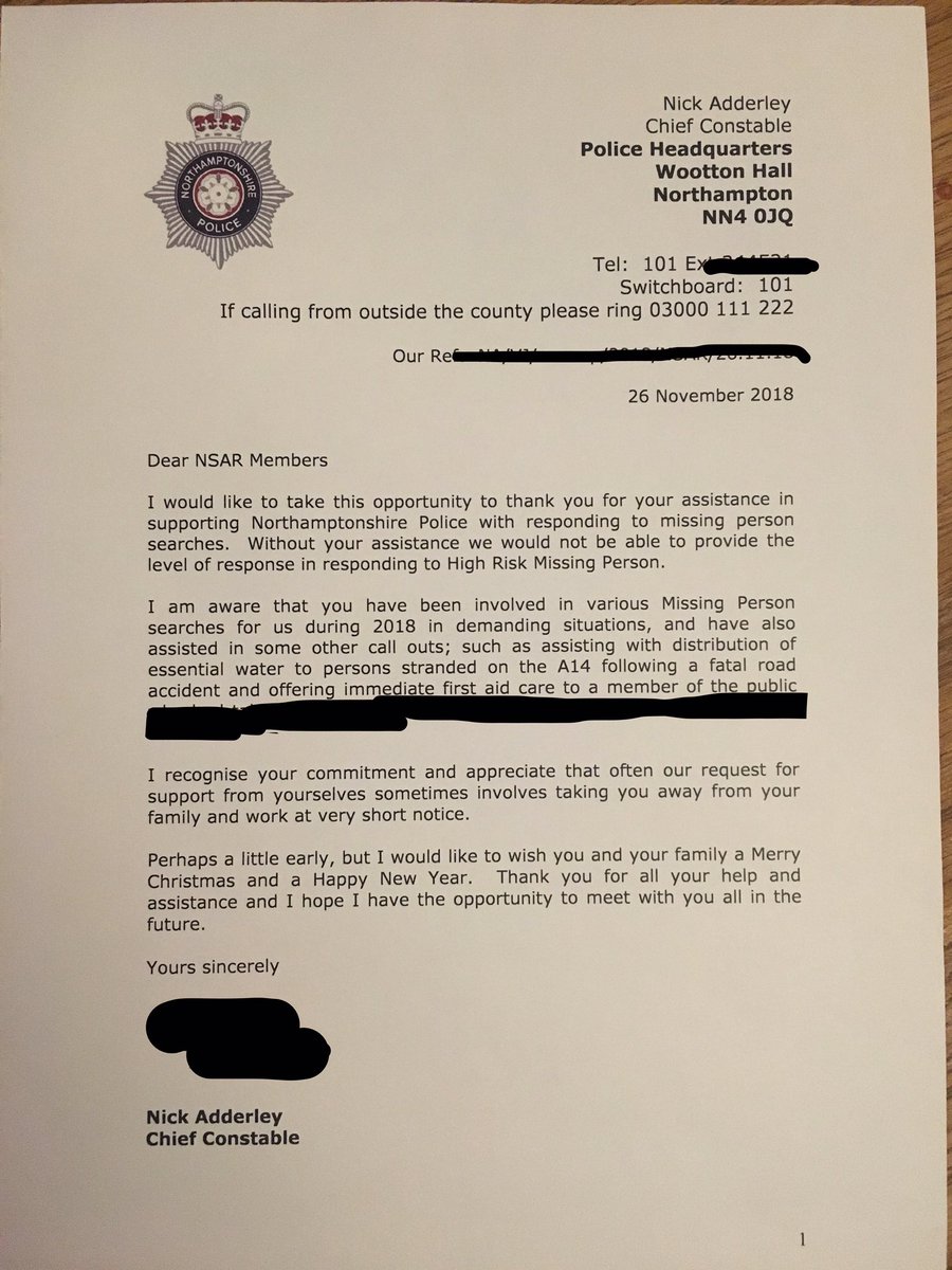 Northants_SAR's tweet photo. THANK YOU.  Last night at the teams AGM, we recieved a letter from @NorthantsChief 

The team just want to express their genuine thanks for this.  It’s not why we do this, but to know we make a difference is always nice.

(Some information has been removed for sharing purposes) https://t.co/p8KwDO5S5s