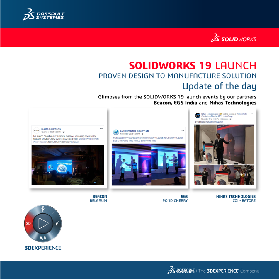 SOLIDWORKSIndia's tweet photo. Take a look at the successful #SOLIDWORKS 19 launch events by our partners Beacon, EGS India and Nihas Technologies. #SWX19Launch https://t.co/ttXcnEoy62