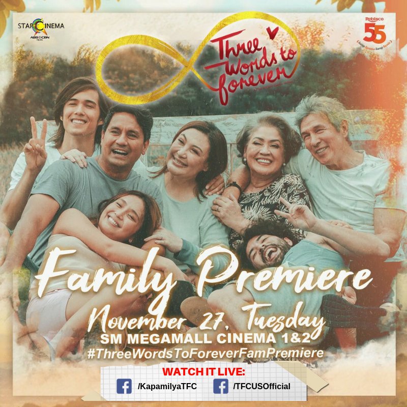 KapamilyaTFC's tweet photo. Who's excited for the #3WordsToForeverPremiereNight today? We are!✋Watch it LIVE on our Facebook pages! 😊 https://t.co/QCOrWLKspA