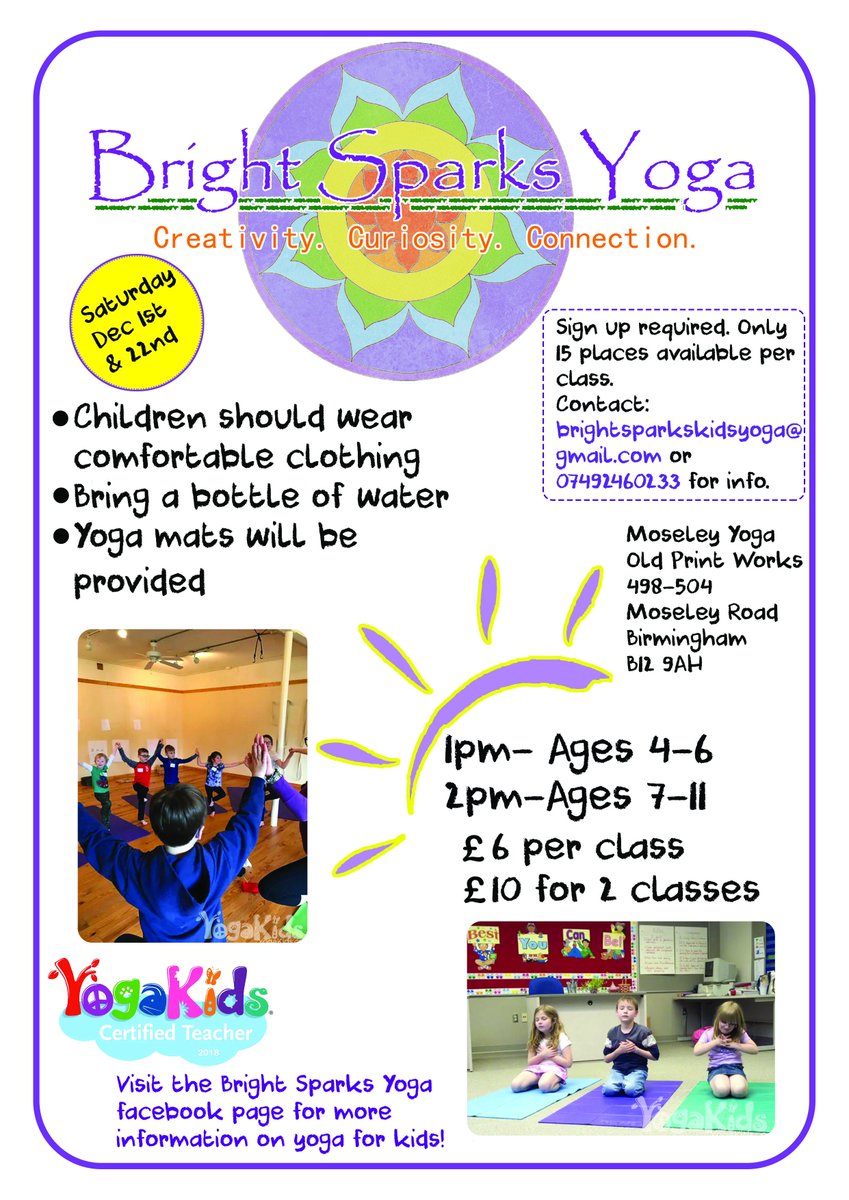 NEW! <a href="/YogaKids/">YogaKids</a> classes in #Birmingham this weekend. Join <a href="/BSYKids/">BrightSparksYoga</a> on Saturday &amp; give your kids a great introduction to yoga through activities, reading, music, art, team work and a space to be themselves. booking.appointy.com/brightsparksyo… <a href="/birminghamkids/">Birmingham Kids</a> @BkkidsClub <a href="/MacKidTroyBmghm/">Macaroni KID Birmingham-Troy MI</a>