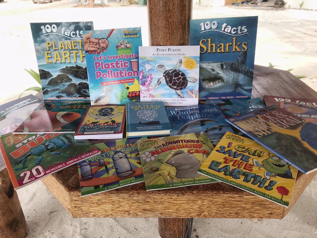 FulidhooDive's tweet photo. Did you know that we have a small Ocean and Earth Library at Fulidhoo Dive? And what’s even better is that next semester these books will be used by the island school for their Book Review projects! Which book would you read first? #FulidhooDive #SustainableTravel #LetsReadABook https://t.co/TPXZeSTEsj