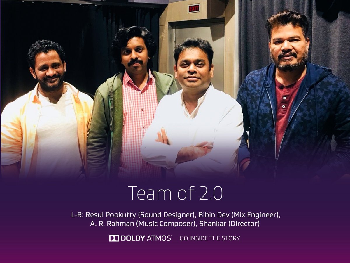 urkumaresanpro's tweet photo. Meet the fantastic team behind the most awaited #DolbyAtmos release of the season.
@2Point0movie @resulp #BibinDev @arrahman @shankarshanmugh #2Point0 #DolbyAtmos https://t.co/B55yjMAMBv