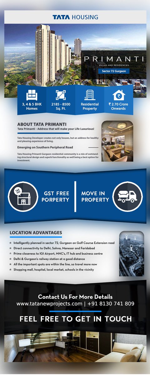 #TataPrimantiGurgaon a best residential project of 3/4/5 BHK Apartments and Penthouse located at Sector 72 Gurgaon on Southern Peripheral Road. There are a wide range of amenities, conveniences life trouble free &amp; convenient. Read More:- bit.ly/1MZpm9V