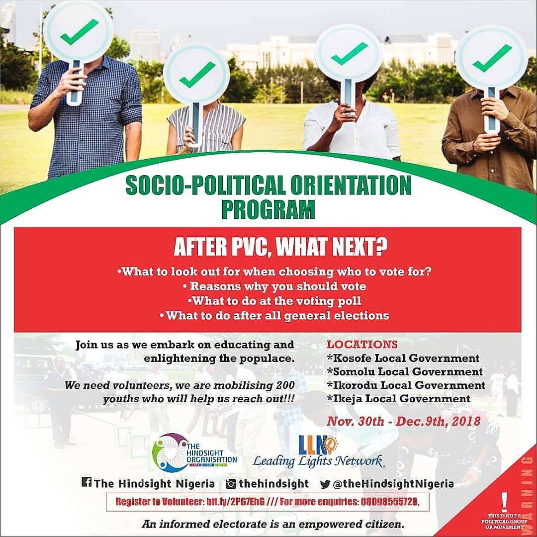 TheHindsightDev's tweet photo. #naija2019election #NGO #nngo #cedarfoundation #tonyelumelufoundation #tonyelumelufoundation2018 #smile #yiaga #spacesforchange #councillor #Empowerment #enlightenment #voterseducationcampaign #pvc #youthsensitization #sensitization #tedextalk #NOA #bridgebyhope #leapafrica #LAG https://t.co/kHDDJQnXuO