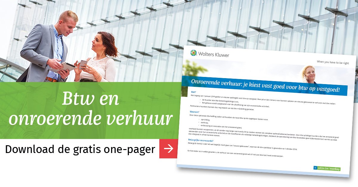 LienVDV's tweet photo. Verhuurt u vastgoed aan btw-plichtigen die het gebruiken om hun economische activiteit uit te oefenen? Vanaf nieuwjaar mag u hun voor de huur van nieuwe gebouwen btw aanrekenen.
Kom alles te weten over de nieuwe spelregels met onze gratis one-pager: https://t.co/6kF1NDCGNB https://t.co/iL5TEg2sGy