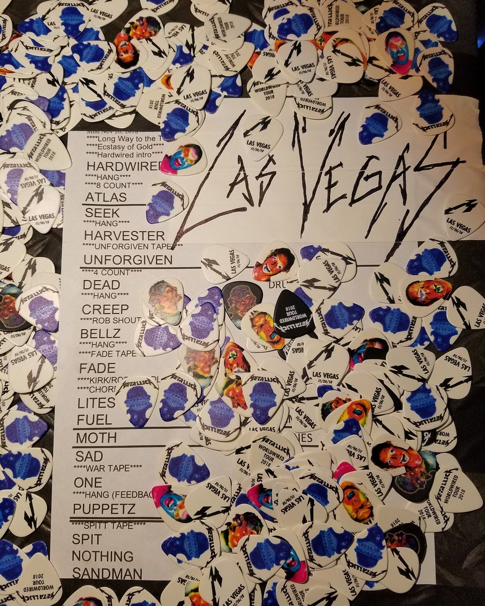 Metallica's tweet photo. Las Vegas! Here is your setlist for tonight! #MetInVegas #Metallica #WorldWired https://t.co/9WJtDoWdDL
