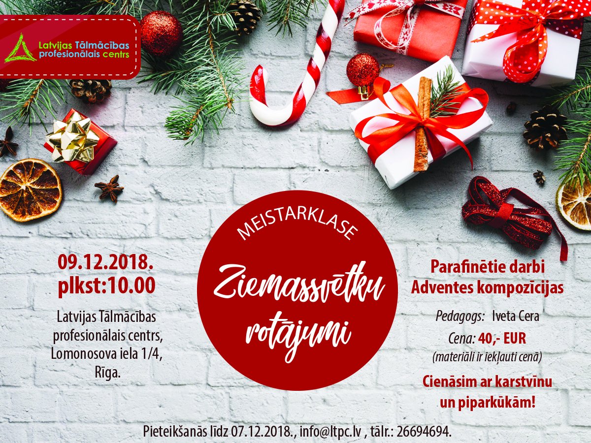 Sajūti Ziemassvētkus! Piesakies Ziemassvētku rotājumu meistarklasei un parūpējies par savu tuvinieku dāvanām jau laicīgi!
🖥ltpc.lv 📩info@ltpc.lv ☎️26694694