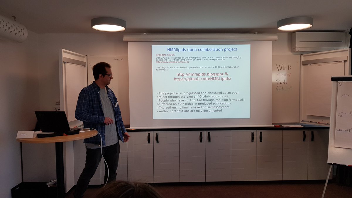 Matth_Chavent's tweet photo. @NMRlipids open collaboration project #SDMS18 @BioExcelCoE https://t.co/K6eKoZYHkm