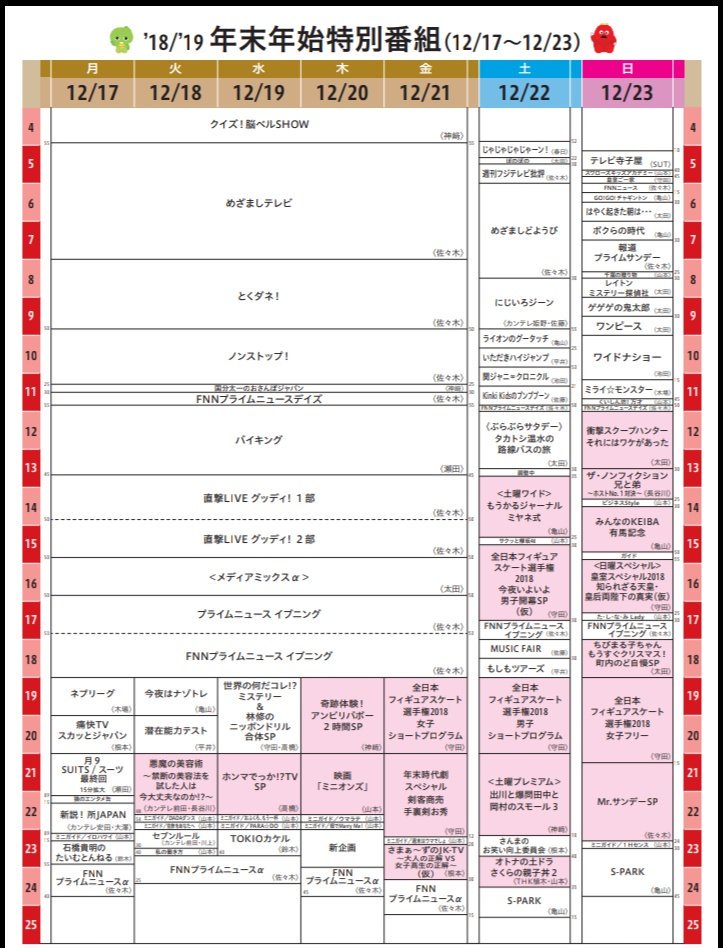 年末 年始 テレビ 番組 表