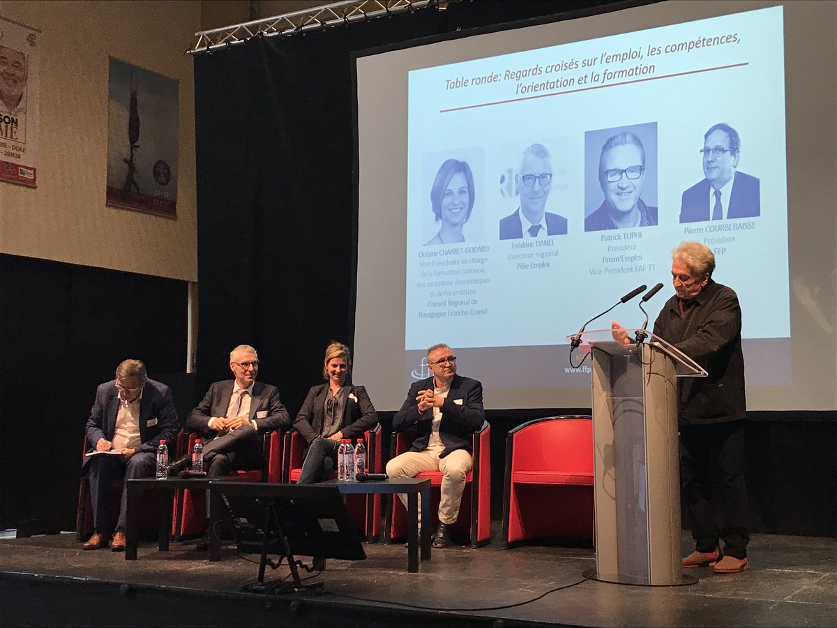 pparnot's tweet photo. Le Tour de France de la réforme de la@formation professionnelle à Dole aujourd’hui, organisé par la @FedeFormPro_FFP . @PCourbebaisse , @FredericDanel , @O_charretgodard et Patrick Tuphe réunis en table ronde: regards croisés sur l’#emploi , les compétences , et la #formation . https://t.co/kFFD4WAGOo