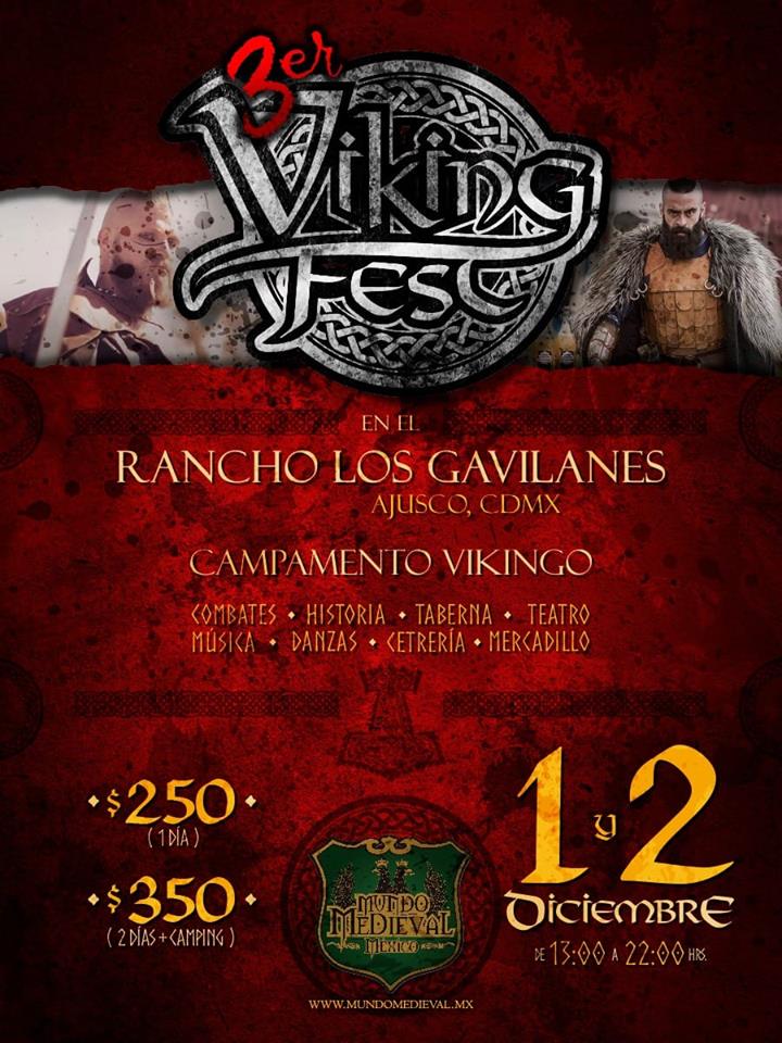 ⚔️ FESTIVAL VIKINGO ⚔️ 1 y 2 de Diciembre 2018. VEN AL CAMPAMENTO VIKINGO, Taberna, Música, Combates, Historia, Danzas, Fogatas, Mercado vikingo, juegos, villa vikinga, Comida y Bebidas Vikingas!!🍺 en el Rancho Los Gavilanes Ajusco CDMX.
 mundomedieval.mx/viking-fest