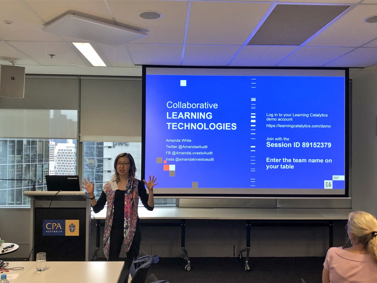 AF_AFAANZ's tweet photo. Final presentation of the day, and it’s @AmandasAudit (@UTS_Business) talking about Collaborative Learning at #AFAANZ #EducatorsForum @pearson #learningcatalytics https://t.co/bjO050NQnS