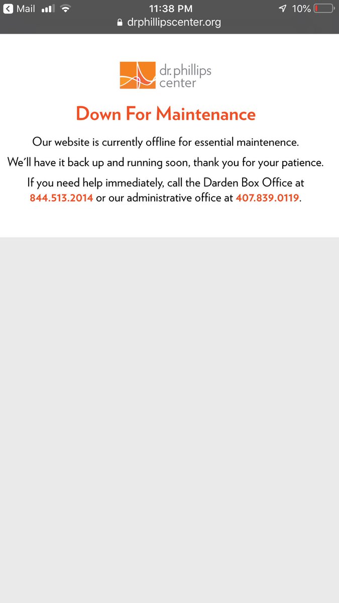 janetbrindle74's tweet image. Just went to look at buying tickets for #HelloDolly @DrPhillipsCtr, but was #DeniedAgain because the site is down for “Essential Maintenance.” Maybe we can use an outside vendor?