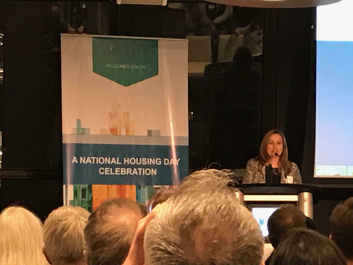 simoneswail's tweet photo. Debbie Stewart, VP @CMHC_ca announces that their goal for every Canadian to have a home they can afford and meets their needs by 2030 #housingweek2018 https://t.co/QKkZ832kvj