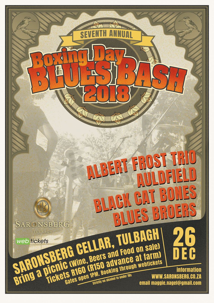 <a href="/BluesBroers/">Blues Broers</a>  at @saronsberg for the Boxing Day Blues Bash This is going to be fun with <a href="/BlackCatBonesSA/">The Black Cat Bones</a> , <a href="/RobinAuldMusic/">Robin Auld</a>  <a href="/WendyOldfield/">WendyOldfield</a> and <a href="/alfrost/">Albert Frost</a>! @BassonLaubscher  <a href="/KockNatasha/">Natasha De Kock</a>