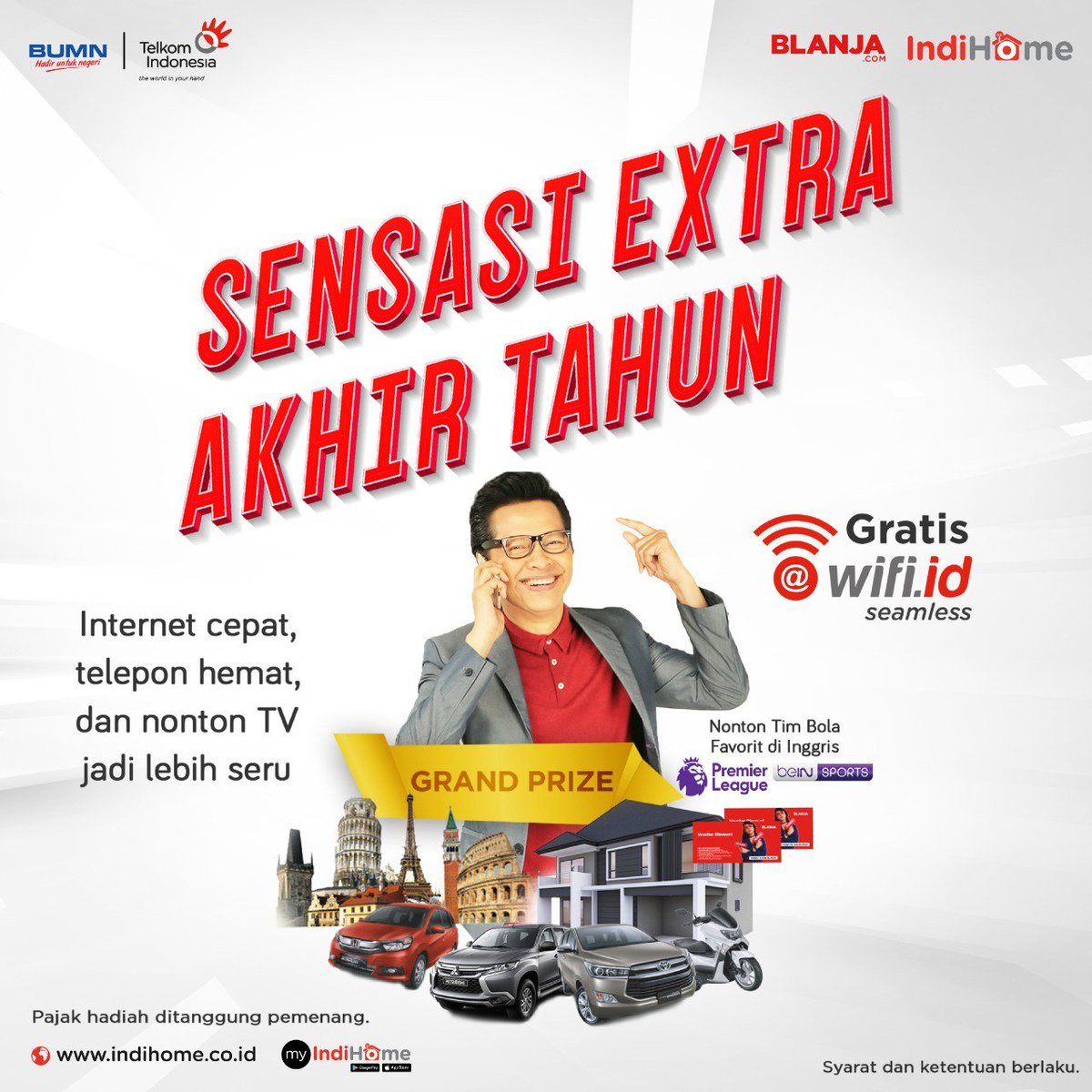 Menyambut akhir tahun, IndiHome memberikan promo Paket Sensasi Extra Akhir Tahun, berupa harga khusus paket Triple Play beserta pilihan bonus extra seperti extra Movin + Iflix, IndiSport 2, Catchplay dan Hooq 🖱indihome.co.id/paketsensasiak…
#IndiHomeSensasiAkhirTahun