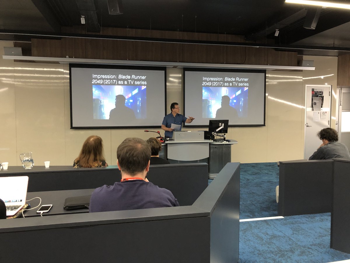 dangolding's tweet photo. Very full audience to hear @AdrianMartin25 speak on contemporary mutations of film and tv here at #code2k18 https://t.co/BCLAwHZ0Ch