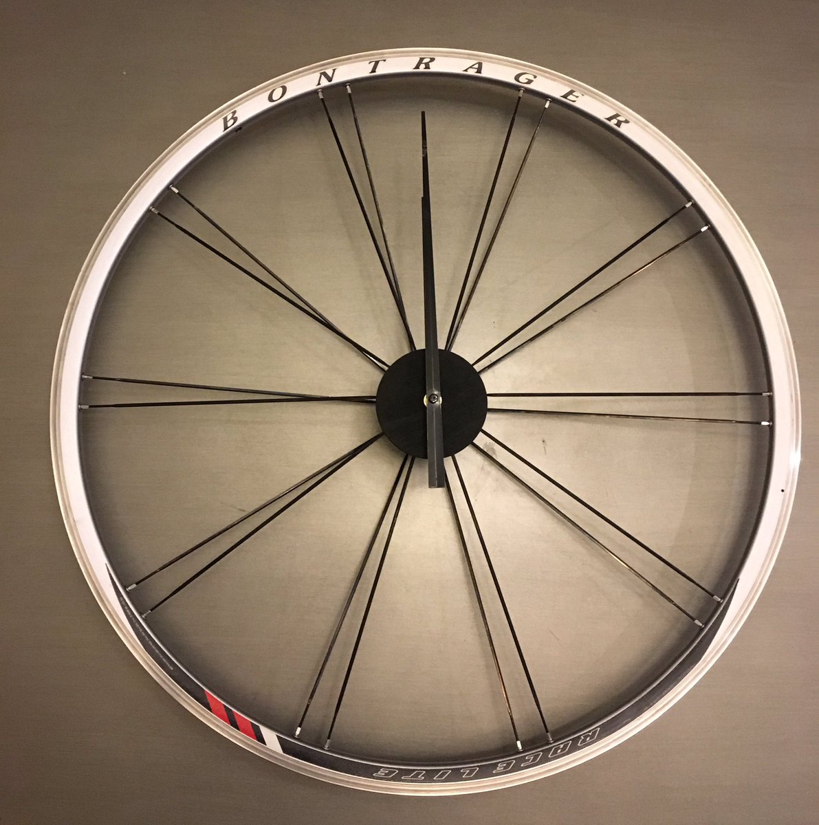 Donut_Endurance's tweet photo. Old, used @Bontrager wheel turned into a #wheelclock! I think this one looks real slick! This one is already spoken for, but I still have a few left if you are interested. #bontrager https://t.co/xkgEd24ncW