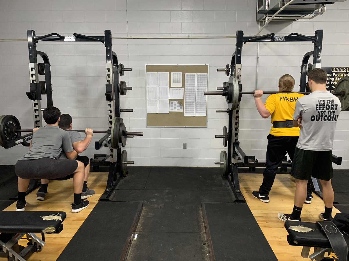 SanditeStrength's tweet photo. On the left is @nicolas_hancock (JR, football) and the right is @SartinEthan (JR, baseball) both big strong dudes squating 80% this morning. I love the ferocity our athletes attack the weight room! #Sandites #SanditeIron #GoldRush #BelowParallel https://t.co/72SVPXDmxF