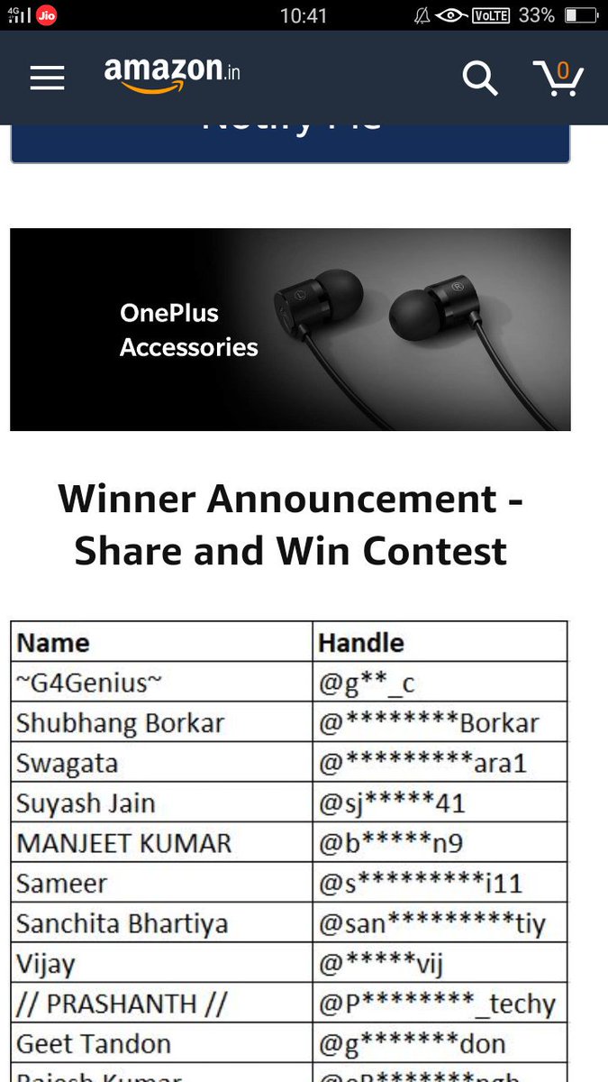 Sagar14Naik's tweet photo. Congratulations Winners.
You have won #OnePlus6T from @amazonIN App - share&amp;Win Contest 
@Prashanth_techy
@itzmevij
@ritindia1
@bhelman9
@sameerghazi11 
@sanchitabhartiy 
@geetztandon 
@THEMURTUZA 
@witty_vishal 
@NishantJain_88 
@DivzArjun https://t.co/999ZWs7MAN