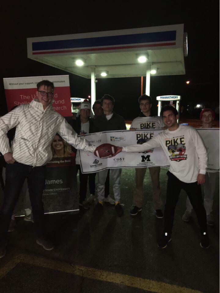 OSU_Pikes's tweet photo. Our Rivalry Run this past Friday with @PikeBetaTau went well! Pictured below is the halfway handoff between Ann Arbor and Columbus and the ending in front of the Shoe. Brothers from both chapters combined to run 187 miles in freezing weather. Donate at https://t.co/Ui1jv0QfRu https://t.co/EOxRdPGWXl