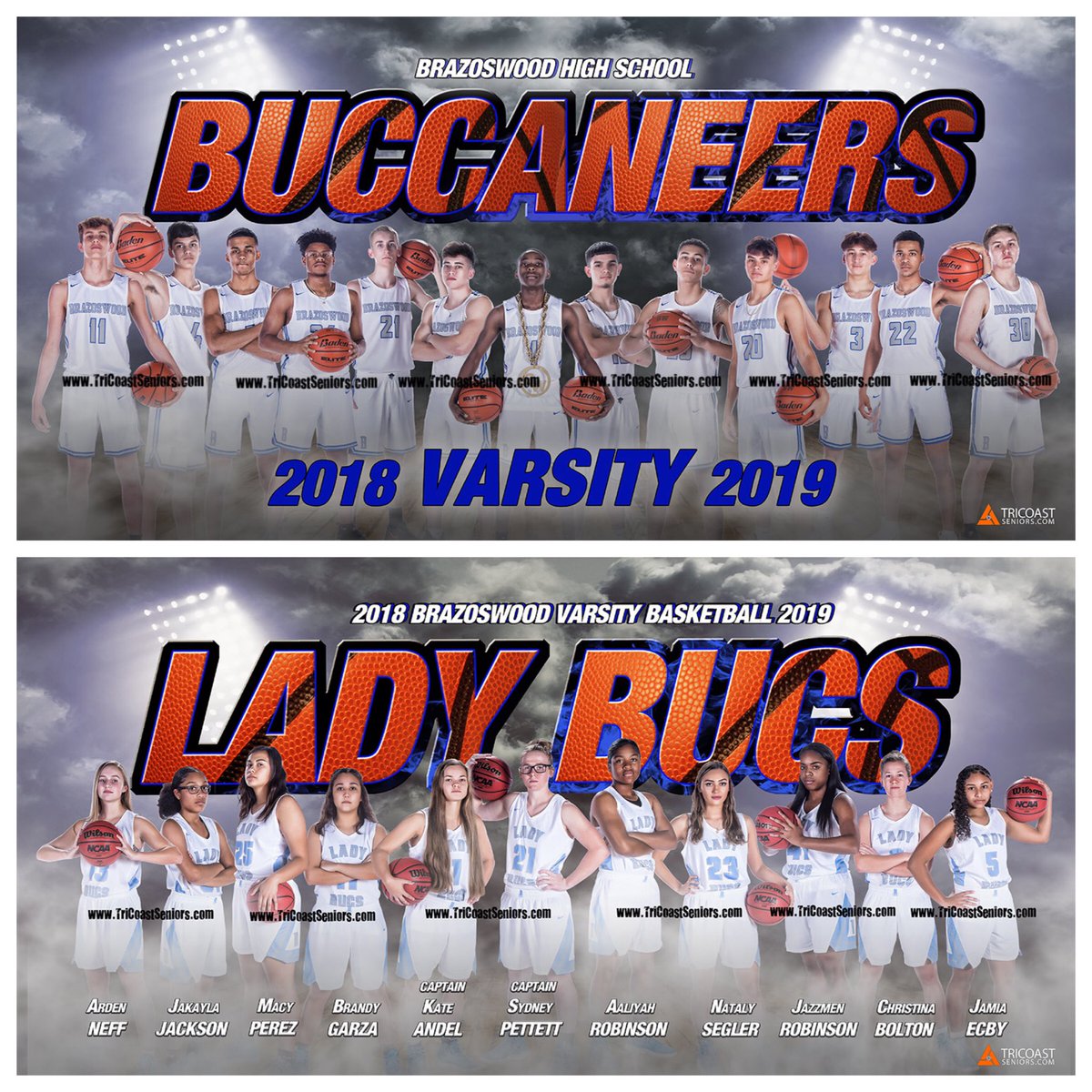 TriCoastSeniors's tweet photo. Super stoked to show off the girls and boys varsity team banners for Bwood! 🔥🔥🔥 #tricoast #TriCoastSeniors #basketball #brazoswood @ladybuchoops @BWoodBucsHoops https://t.co/MTibgD2RPw