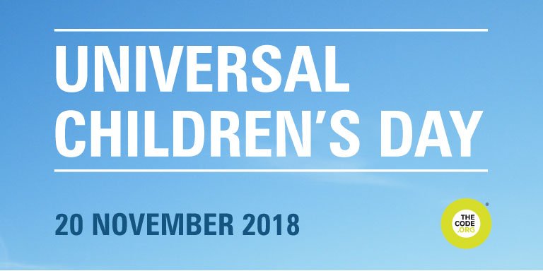 TheCodeOrg's tweet photo. Today we recognise Universal Children's Day &amp; bring attention to children's rights all over the world. Take action this #universalchildrensday to prevent the sexual exploitation of children in travel and tourism.

Take action - https://t.co/Ah6kU9kXU1
#GoBlue #EndSECTT https://t.co/AkWOrpyDpD